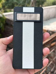 Google Pixel "7" Premium Puloka Leather Stripe Case - Black & White