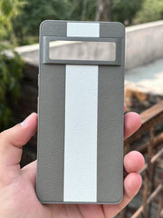 Google Pixel "7" Premium Puloka Leather Stripe Case - Gray & White