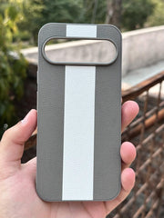 Google Pixel "9 Pro XL" Premium Puloka Leather Stripe Case - Gray & White