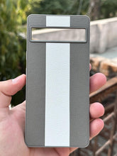 Google Pixel "7A" Premium Puloka Leather Stripe Case - Gray & White