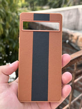 Google Pixel "7A" Premium Puloka Leather Stripe Case - Brown & Black