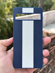 Google Pixel "7A" Premium Puloka Leather Stripe Case - Blue & White