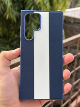 Samsung Galaxy "S22 Ultra" Premium Puloka Leather Stripe Case - Blue & White