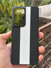 Samsung Galaxy "S21 Ultra" Premium Puloka Leather Stripe Case - Black & White