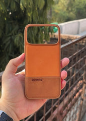 iPhone "17 Pro Max" Premium Remax Leather Stitched Case - Brown