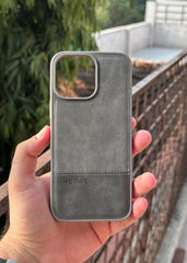 iPhone "16 Pro Max" Premium Remax Leather Stitched Case - Gray