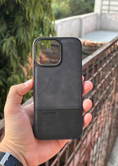iPhone "16 Pro Max" Premium Remax Leather Stitched Case - Black