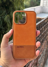 iPhone "16 Pro Max" Premium Remax Leather Stitched Case - Brown