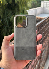 iPhone "15 Pro Max" Premium Remax Leather Stitched Case - Gray