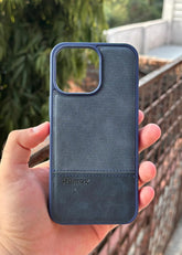 iPhone "15 Pro Max" Premium Remax Leather Stitched Case - Blue