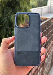 iPhone "15 Pro Max" Premium Remax Leather Stitched Case - Blue