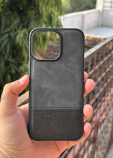 iPhone "13 Pro Max" Premium Remax Leather Stitched Case - Black