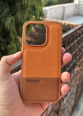 iPhone "13 Pro" Premium Remax Leather Stitched Case - Brown