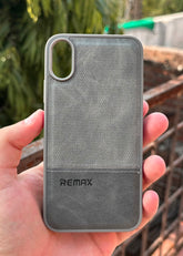iPhone "XR" Premium Remax Leather Stitched Case - Gray