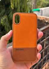 iPhone "X/XS" Premium Remax Leather Stitched Case - Brown