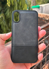 iPhone "X/XS" Premium Remax Leather Stitched Case - Black