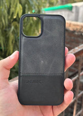 iPhone "11 Pro" Premium Remax Leather Stitched Case - Black