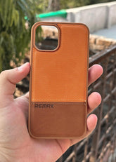 iPhone "11 Pro" Premium Remax Leather Stitched Case - Brown