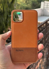 iPhone "11 Pro Max" Premium Remax Leather Stitched Case - Brown