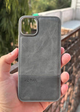iPhone "11 Pro Max" Premium Remax Leather Stitched Case - Gray