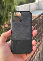iPhone "12/12 Pro" Premium Remax Leather Stitched Case - Black
