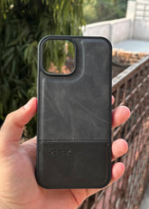 iPhone "12 Pro Max" Premium Remax Leather Stitched Case - Black