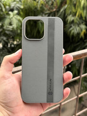 iPhone "14 Pro Max" Premium NILKIN Leather Stripe Case - Gray
