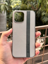 iPhone "13 Pro Max" Premium NILKIN Leather Stripe Case - White & Gray