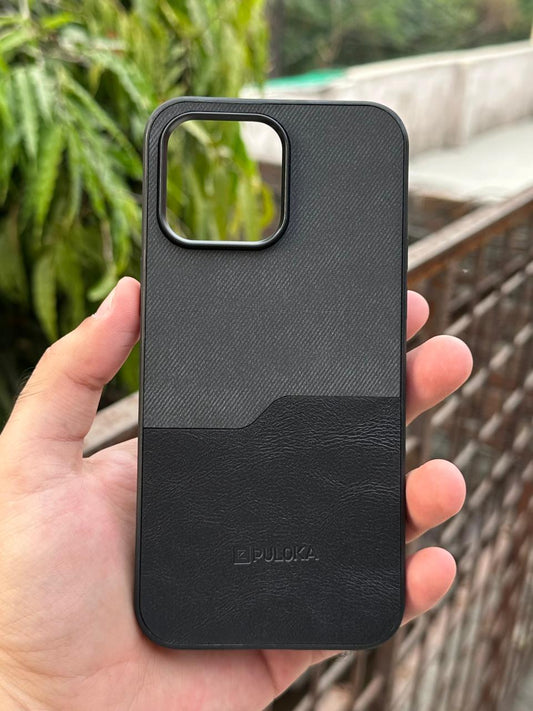 iPhone "15 Pro Max" Puloka Two-Tone Premium "Leather" Case - Black
