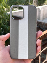 iPhone "12 Pro Max" Premium Puloka Leather Stripe Case - Gray & White