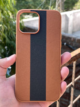 iPhone "12 Pro Max" Premium Puloka Leather Stripe Case - Brown & Black