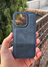 iPhone "13 Pro" Premium Remax Leather Stitched Case - Blue