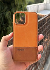 iPhone "12 Pro Max" Premium Remax Leather Stitched Case - Brown