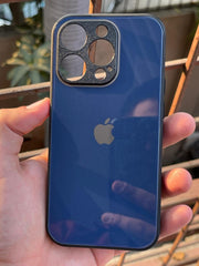 iPhone "14 Pro" Tempered Glass "Chrome" Case - Dark Blue