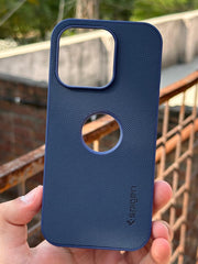 iPhone "16 Pro" Spigen Rugged Texture "LOGO-CUT" Case - Blue