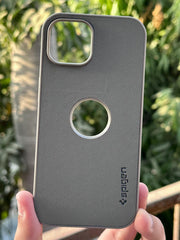 iPhone "15" Spigen Rugged Texture "LOGO-CUT" Case - Gray