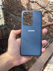 Samsung Galaxy "S20 Ultra" Leather Texture Case "Chrome Logo" - Blue