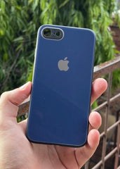 iPhone "7/8" Tempered Glass "Chrome" Case - Dark Blue