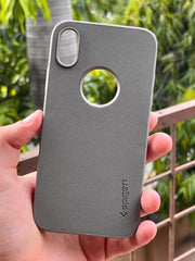 iPhone "XR" Spigen Rugged Texture "LOGO-CUT" Case - Gray