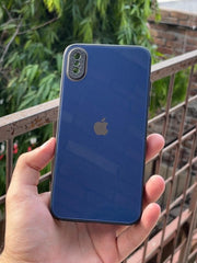 iPhone "XS Max" Tempered Glass "Chrome" Case - Dark Blue