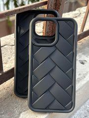 iPhone "14 Pro Max" Premium Silicone "Woven-Bamboo" Case - Black