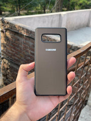 Samsung Galaxy "Note 8" Leather Texture Case "Chrome Logo" - Brown