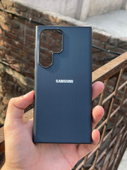 Samsung Galaxy "S24 Ultra" Leather Texture Case "Chrome Logo" - Blue