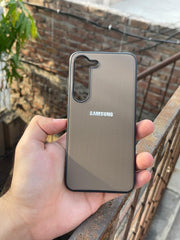 Samsung Galaxy "S23" Leather Texture Case "Chrome Logo" - Brown