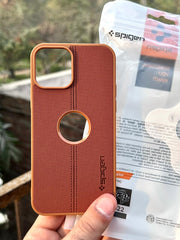 iPhone "12/12 Pro" Spigen Premium Woven Stitched Case - Brown