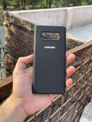 Samsung Galaxy "Note 8" Leather Texture Case "Chrome Logo" - Black