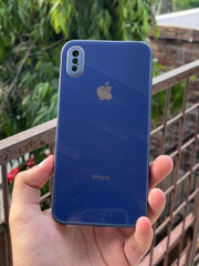 iPhone "XS Max" Tempered Glass "Chrome Logo" Case - Dark Blue