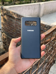 Samsung Galaxy "Note 8" Leather Texture Case "Chrome Logo" - Blue