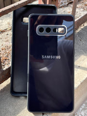 Samsung Galaxy "S10 Plus" Tempered Glass "Chrome" Case - Black