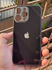 iPhone "14 Pro Max" Tempered Glass "Chrome" Case - Black